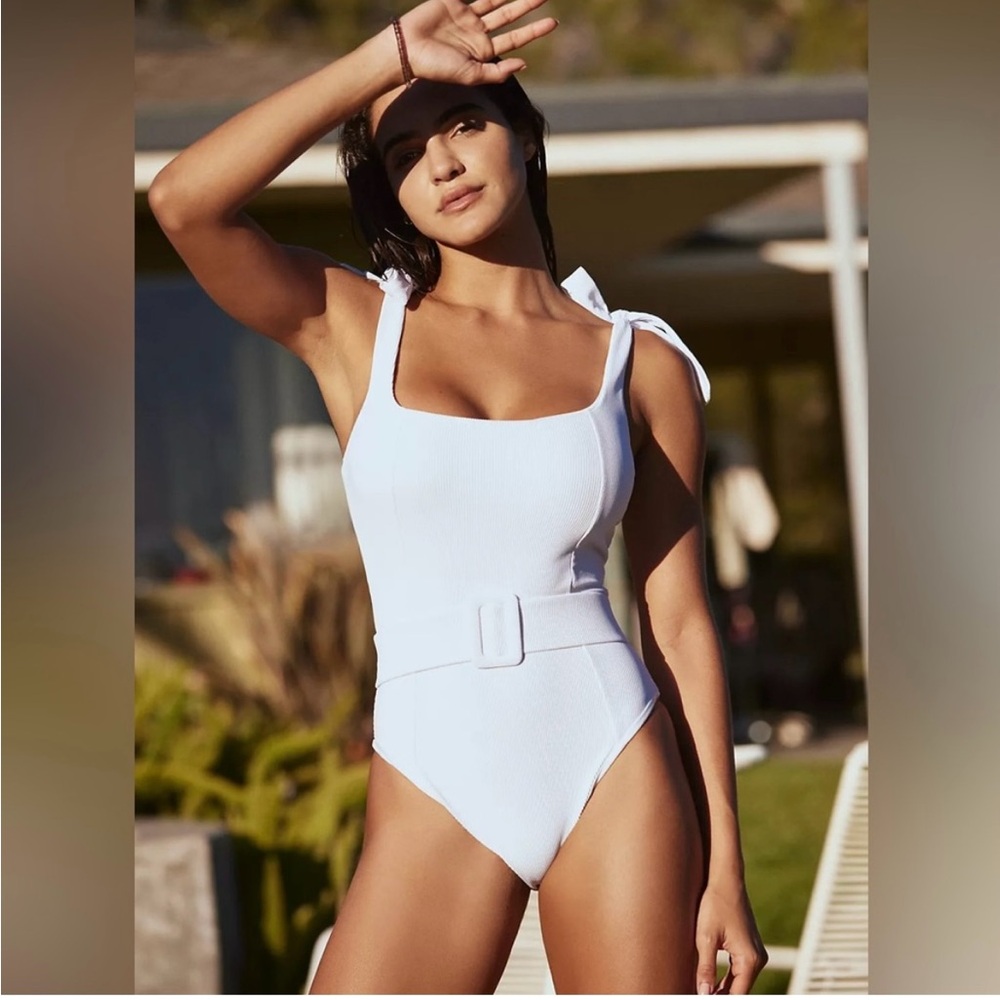 Beach Riot White Belted Swimsuit one piece